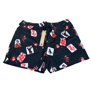 Ksubi Icons Boardshort Mens XXL Black Red Graphic Swim Trunks NWT Vacation Beach